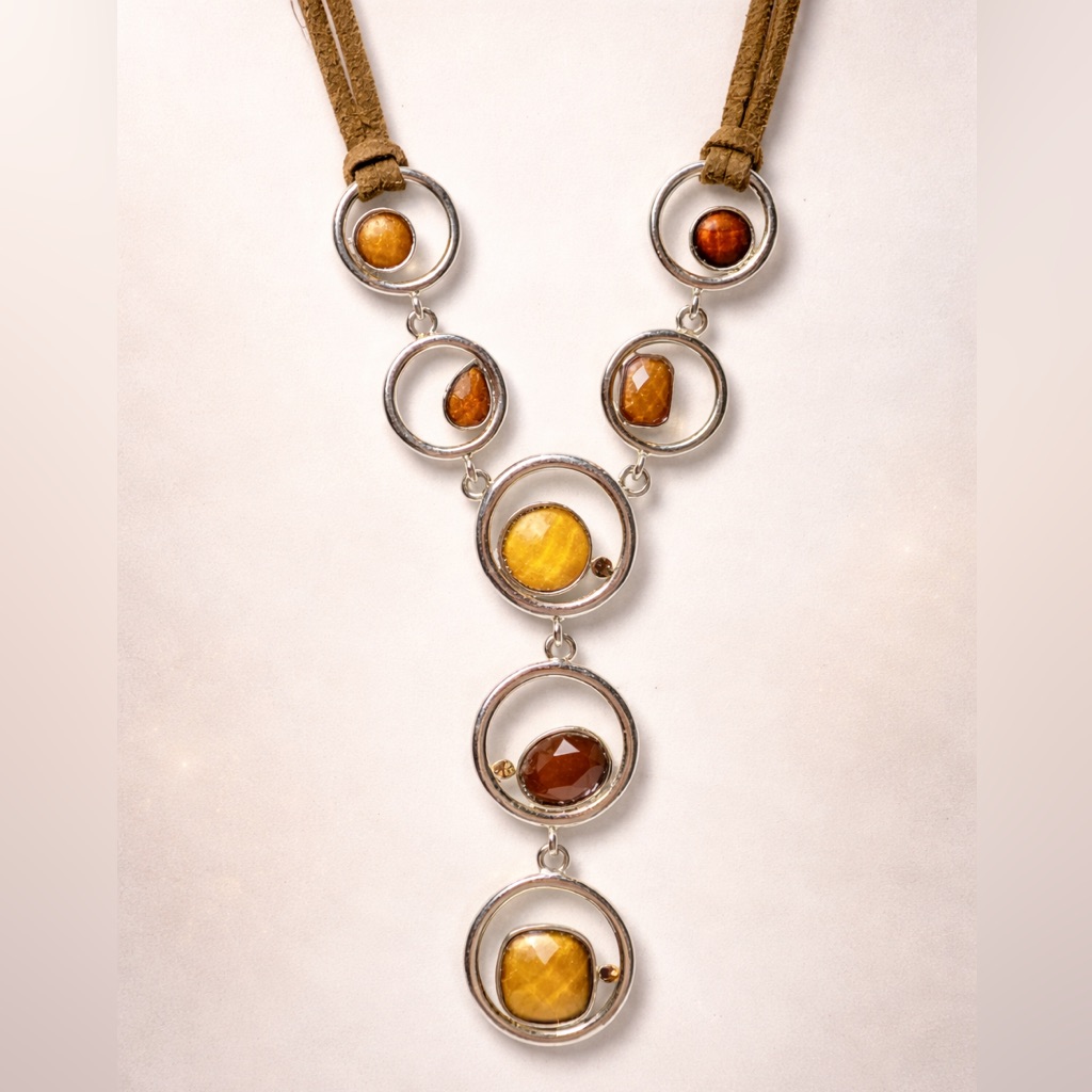 Lia Sophia Alex Necklace Suede Cord Caramel Stones 19$